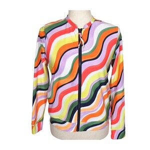 Anne Cole Multicolor Wave Print Zip Front Rash Guard Swim Top Cover Up Size XS